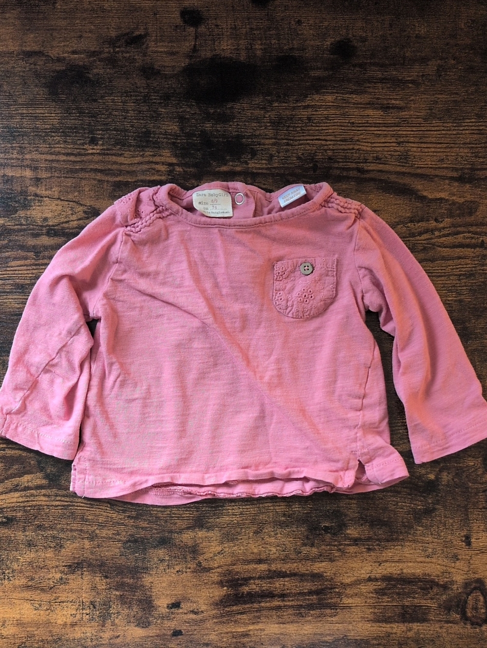 5/$25 Zara Baby Girls' Pink Long-Sleeve Pocket Top 6-9M